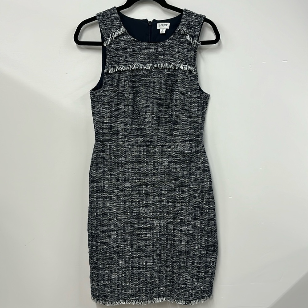 j crew factory tweed sheath dress navy white 2